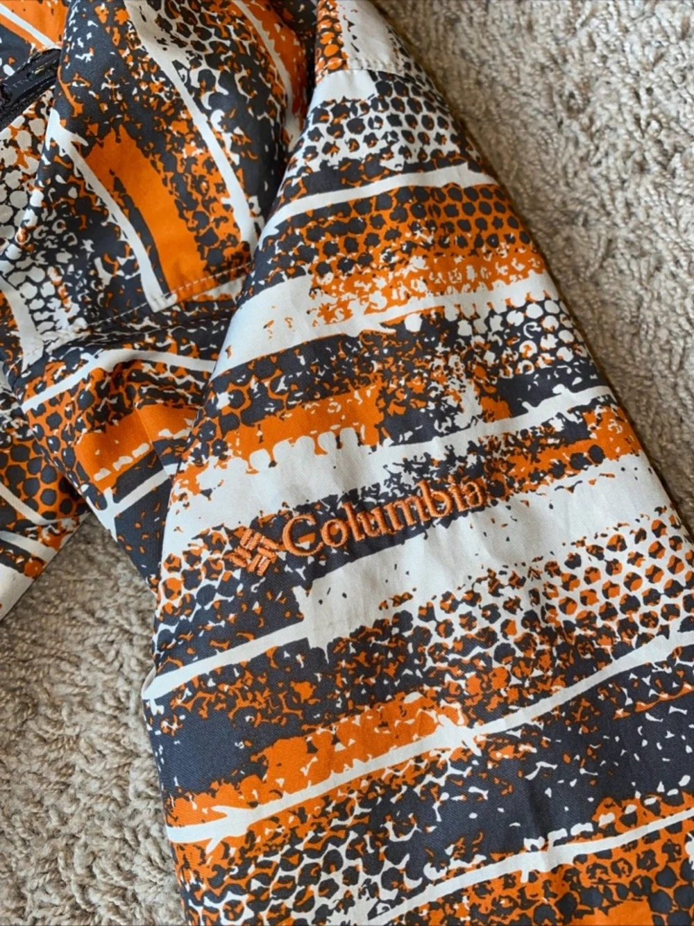 Columbia Jacket Youth 4/5 Orange Gray Omni-Dry Hooded Fleece Lined Windbreaker